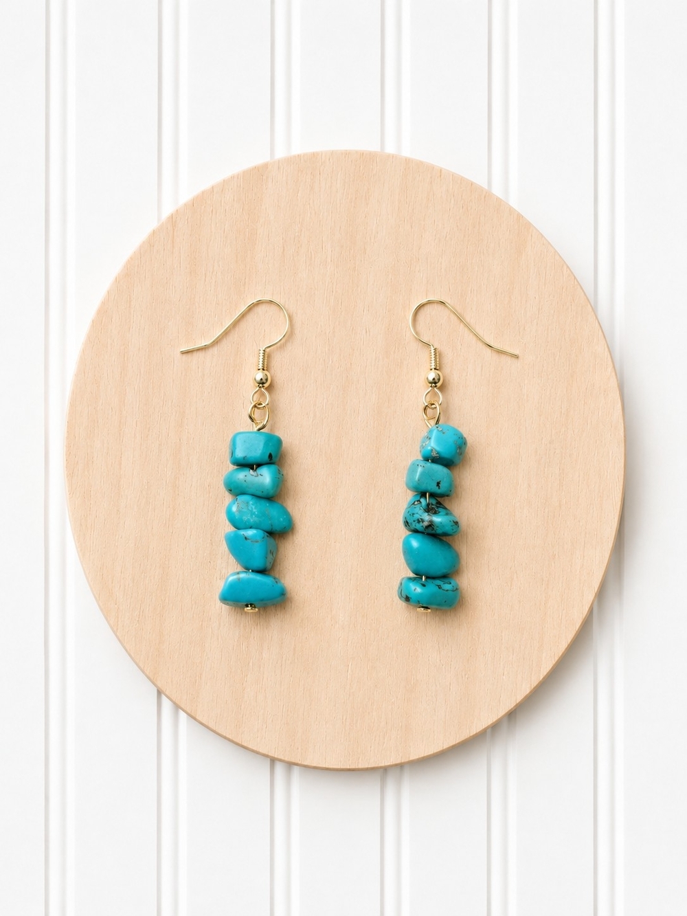 Natural Turquoise Gemstone Dangle Earrings Gold Hooks